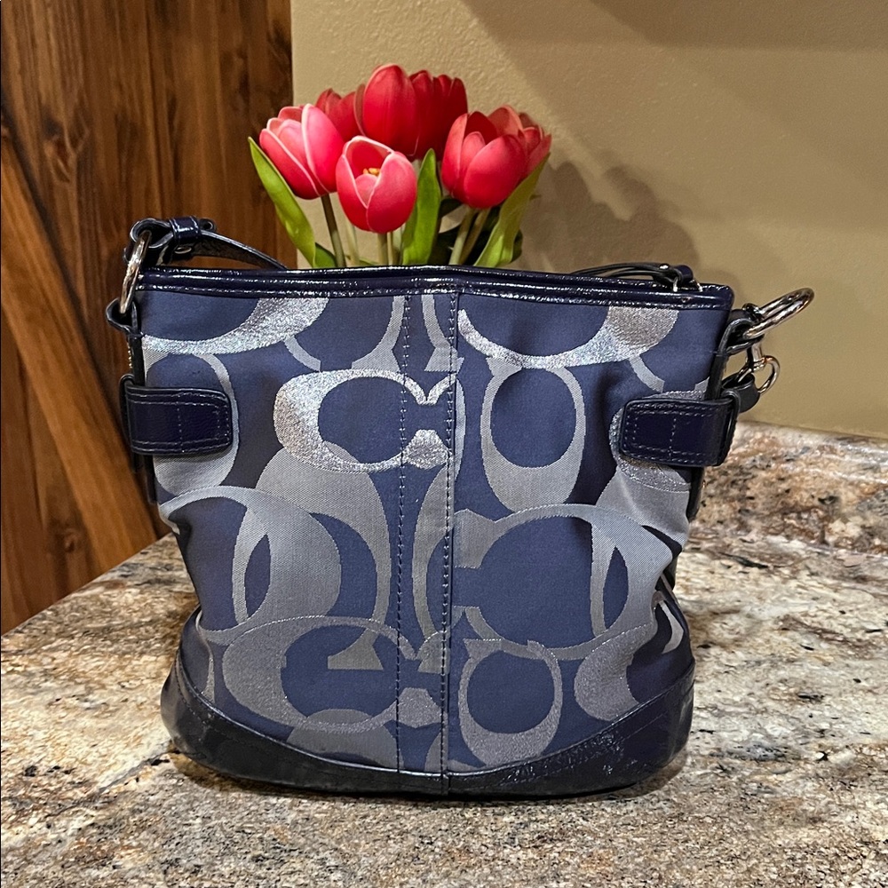 Coach EUC Moto Optic C Signature Blue Metallic Jacquard Crossbody/Shoulder - Picture 6 of 10